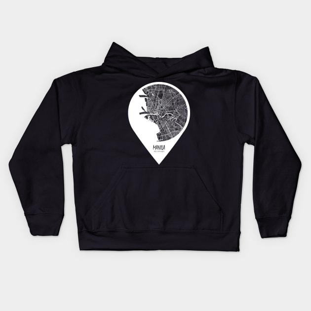 Manila, Philippines City Map - Travel Pin Kids Hoodie by deMAP Studio